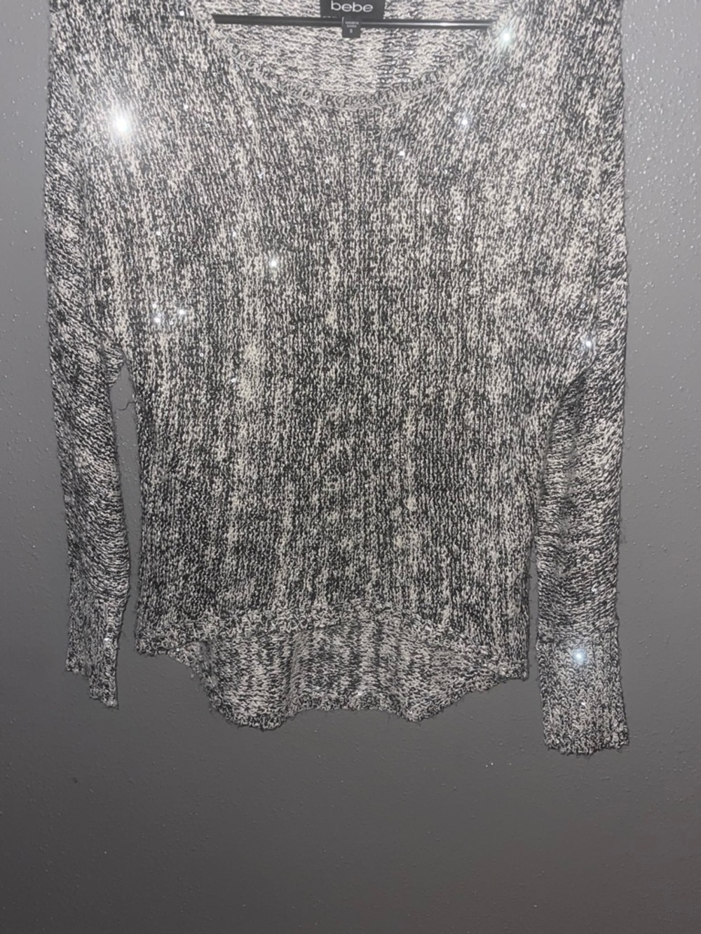 bebe Black & White Marled Scoop Neck Sweater